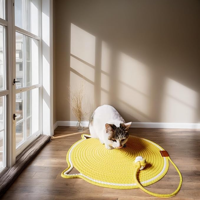 2 Pack Cat Scratching Pad,Natural Cotton Rope Scratch Mat, 16.9'' Round Cat Wall Scratcher & Floor Scratch Pad, Durable Double - Sided Cat Scratcher,Furniture Protector for Couch, Carpet, Sofa