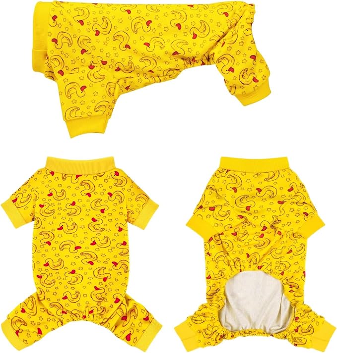 Paiaite Dog Pajamas Onesie: Comfortable Four-Legged Apparel for Small, Medium, & Large Dogs, Polyester Material for Comfort, Wrinkle Resistance, Moisture Wicking, Stretchiness Rotating Duck XL