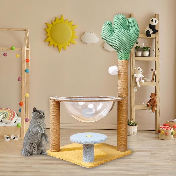 Cat Climbing Tree | Cactus Cat Tree Playhouse,Interactive Cat Tree Playhouse, Removable Cat Climber Stand with Space, Scratching Posts, Balls for Small Large Cats