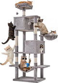 Cat Tree for Indoor Cats, 66 Inches Cat Tower with Scratching Post, Multi-Level Climbing Tree Cat House Padded Plush Perch, Cat Condo Activity Center with Pompoms, Kittens Pet Play House, Light Gray