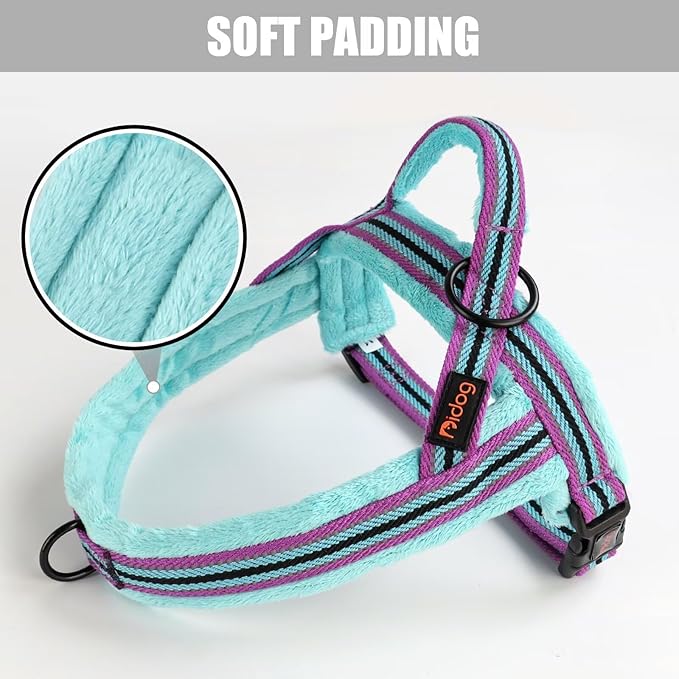 Didog Soft Flannel Padded Dog Vest Harness, No Pull/Quick Fit Reflective Dog Strap Harness, Easy for Training Walking (M:Chest 22-26", Mixed-Blue)