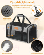 PETUX Airline Approved Pet Carrier - 17x11x9.5 in, Underseat, Top & Side Entry, Soft Sided Cat Dog Carrier for Small Cat & Dog Up to 12 lbs with Breathable Anti-Scratch Mesh for Travel & Vet - Grey