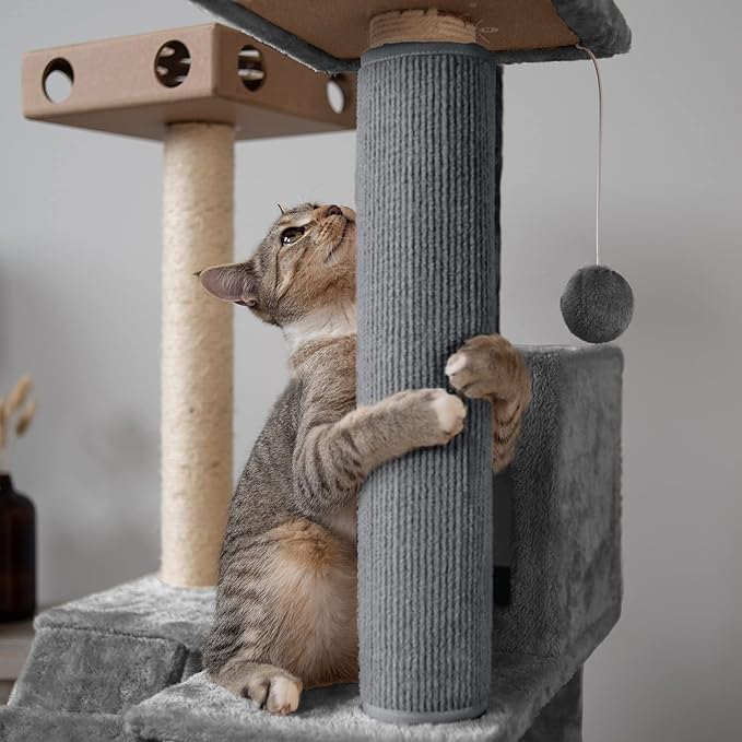 Furhaven Wrap Around Scratching Post Cover for Indoor Cats, Fits Posts Up to 3.5" Diameter, Durable & Less Mess - Tiger Tough Carpet Scratch Mat - Gray, Large