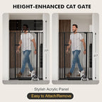Snagle Paw Extra Tall Cat Gate with Acrylic Top Panel，30-40.6" Wide Adjustable Pet Gates, Pressure Mounted, No-Drill Easy Install,Tall Cat Gate for Doorways,Stairs,Kitchen 77"