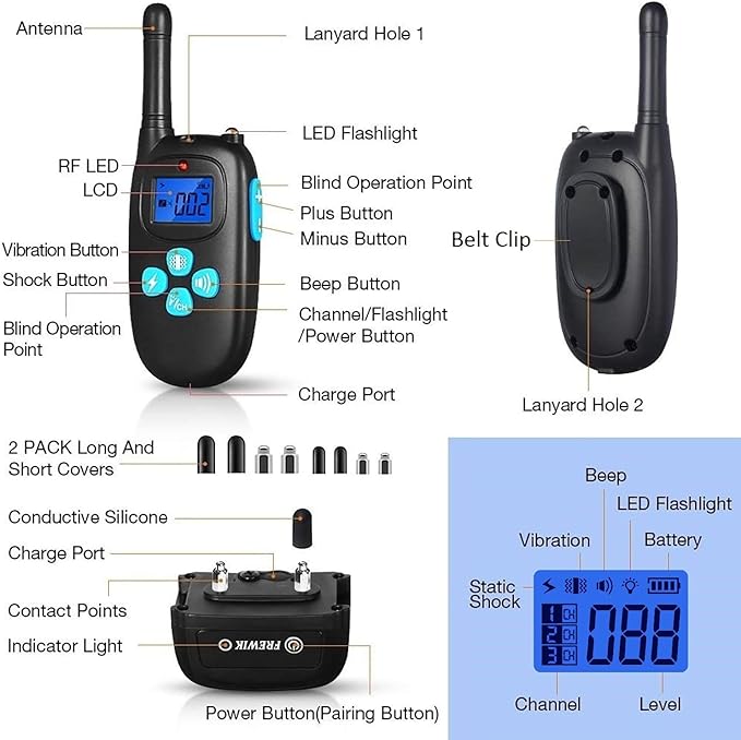 Dog Training Collar with Remote 1200Ft,Separate Stimulus Keypad,Waterproof&Rechargeable Bark E Collar w/Beep/Vibration/Shock,Electric Dog Shock Collar Training Collar for Small Medium Large Dog