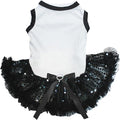 Petitebella Plain Sequins Tutu Puppy Dog Dress (White/Black Sequins, XXX-Large)