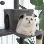 Multi-Level Cat Tree,69 Inches Tall Cat Tower with 2 Plush Condos,Hammock and Plush Perch, Scratching Posts and Pompoms,Gray Cat House for Indoor Cats