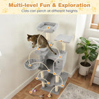 Tangkula Tall Cat Tree, 63 Inch Large Cat Tower with Sisal Scratching Posts, Plush Top Perch, Condo, Hammock, Basket Bed, Dangling Balls & Jumping Platforms for Indoor Cats Large Adult (Light Grey)