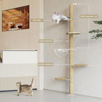 Floor to Ceiling Cat Tree, Acrylic Top Support PlateTall Cat Tower Natural Sisal Rope Scratching Post, Adjustable Height 55-103 Inches, Multi-Platform Activity Center