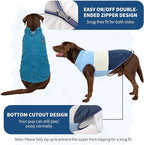 Reversible Dog Winter Coat, Waterproof Warm Fleece Sweater Windproof Lightweight Pet Snow Jacket for Medium Large Dogs with Double Ended Zipper, Cold Weather Dog Coat,Blue,XXL