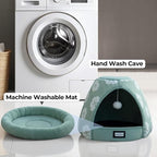 BALANCE Cat Beds for Indoor Cats, 2-in-1 Cat Bed Cave with Anti-Slip Bottom and Ultra-Soft Plush, Cozy Cats House Tent for Kittens and Small Dogs, 21 Inches, Green
