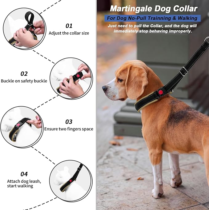 M Khaki Martingale Collar for Dogs, Heavy Duty Nylon No Pull Adjustable Anti Pull Reflective Slip Collar for Large Medium Small Dogs