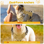 Heavy-Duty Tactical Dog Harness for Large Dogs, No Pull Adjustable Reflective Pet Vest with Molle System, K9 Military-Grade Control for Service Training, Outdoor & 10+ Breeds, Khaki, Medium