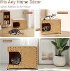 Cat House for Indoor Cats - Wicker Cat Bed with Double-Sided Soft Cushion, Decorative Handwoven Pet Bed Furniture