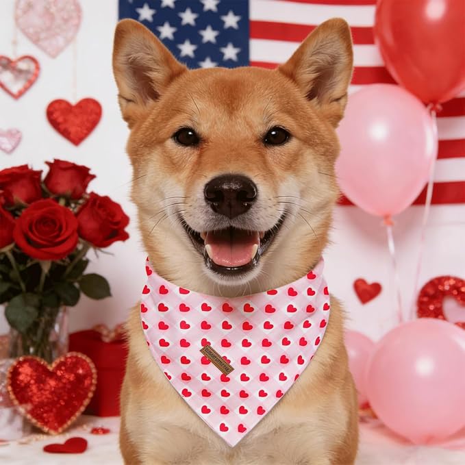 Elegant little tail Valentine's Dog Bandana - Red Heart Pet Bandanas Washable Bib Kerchief Scarf Cute Adjustable Pet Bandanas for Small Medium Dogs