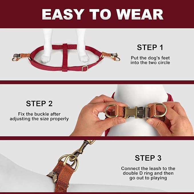 Didog Step in Dog Harness with Metal Buckles, Freedom Nylon Dog Halter Vests for Small Dogs Easy Walking Training(S:Chest 13-22", Red)