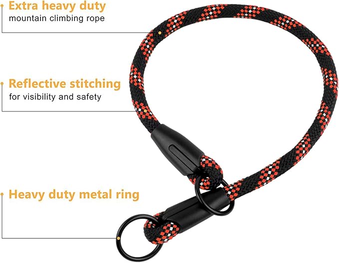 BronzeDog Rope Pro Training Dog Collar Braided No Pull Quick Release Round Lead Collars for Dogs Small Medium Large Puppy (L - 21.7" Long, Orange)