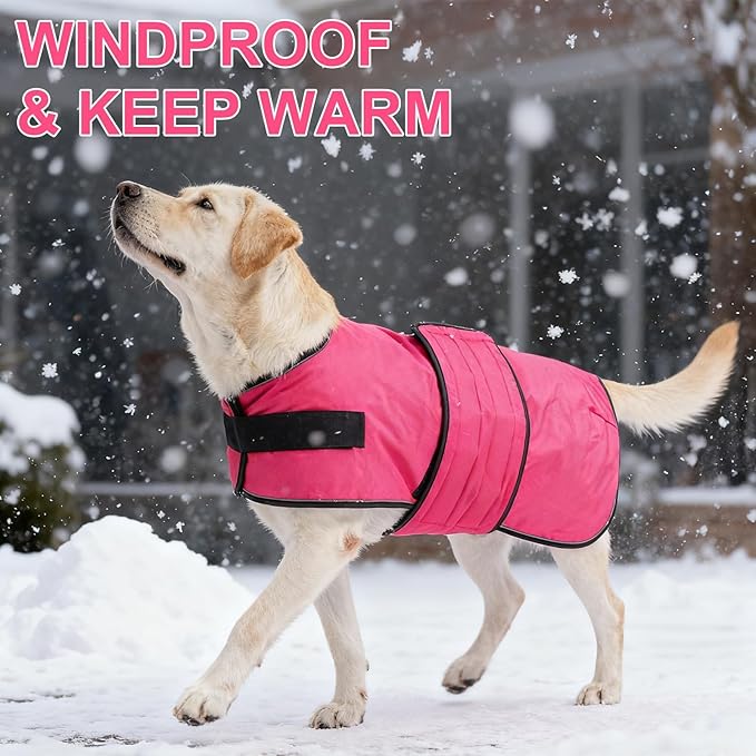 BEAUTYZOO Dog Winter Coat for Large Dogs Waterproof, Warm Reflective Great Dane Oxford Canvas Jacket, Fleece Dog Cold Weather Coats Windproof for Female Male Dogs, Rose Pink L
