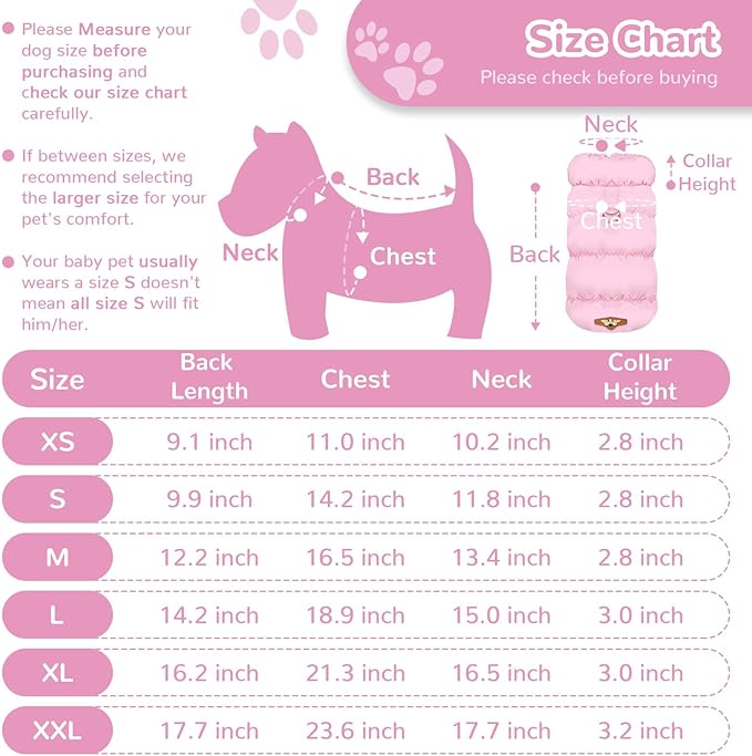 Winter Warm Dog Jacket for Small Medium Dogs Cat Cold Weather Coats with Harness Paded Dogs Fleece Vest Waterproof Windproof Dog Snow Jacket Pet Puppy Clothes (Pink,XS)