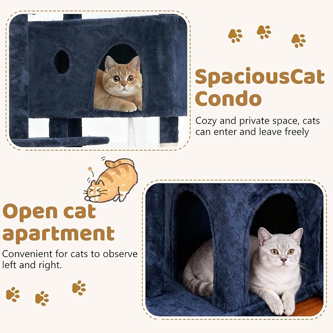 BestOffice 54 Inch Cat Tree, Multi-Level Cat Tower with Condo, Perches, Sisal Scratching Posts, Climbing Ladder,Indoor Activity Center Play House for Kittens & Adult Cats, Navy Blue