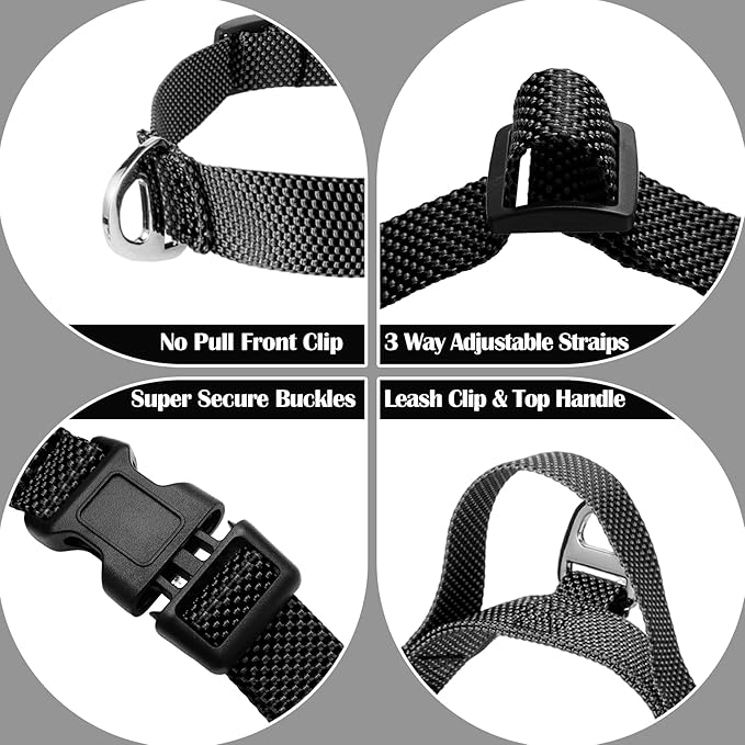 Annchwool No Pull Dog Harness with Front Clip and Easy Control Handle-Belly & Chest Adjustable Dog Harness and Leash Set for Medium Large Dogs-Heavy Duty Vest Harnesses Easy for Walking(Black,M)
