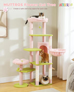59" Flower Cat Tree for Large Cat, Multi-Level Tower, Cute Cat Tower for Indoor Cats, Cat Condo with Large Hammock, Scratching Post, and 2 Perches, Pink