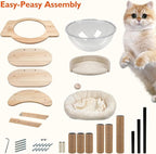 Solid Wood Cat Tree, 40" Tall Wooden Tower for Cats with Scratching Posts, Plush Perch, Large Space Capsule, Platforms, Removable Pads Heavy-Duty Indoor Cat Furniture Toys (Natural)