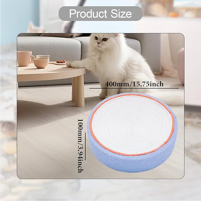 Cat Scratcher Bed Lounge Round Anti Slip Bottom 40cm Mat Cat Scratch Pad for Indoor Cats to Play, Rest, Grind Kitten Training, Blueberry