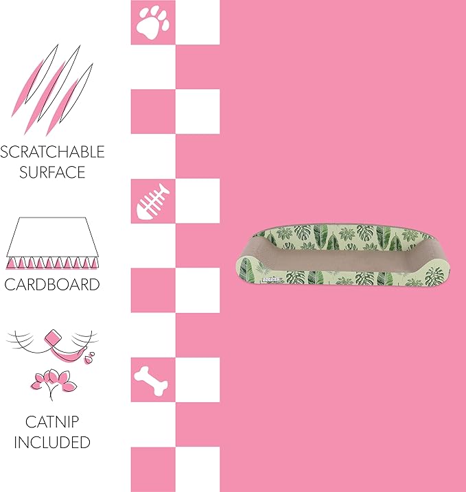 CSR1004B Montego 27.5" Coastal Patterned Cardboard Lounge Bed Cat Scratcher with Catnip, Mint/Green