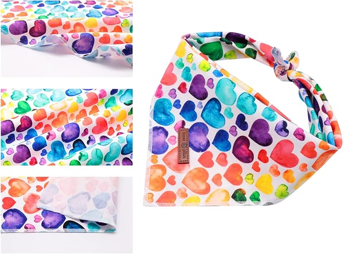 Lionet Paws Valentine's Dog Bandana,Fabric Love Dogs Kerchief for Medium Large Dogs,Dog Triangle Cotton Scarf for Girl Boy