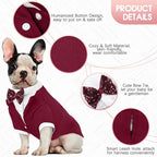 Kuoser Dog Tuxedo, Formal Dog Costume with Bow Tie Pet Wedding Suit Party Birthday Outfit, Dogs Tux Soft Shirt for Valentines Christmas Halloween Graduation Cosplay, Burgundy L