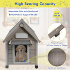 Outdoor Dog House Weatherproof Large Wooden Dog Kennel Indoor for Small Dogs with Chew-Proof Frame, Oxford Fabric Window, Removable Floor Pet Shelter (Grey, 18.1" D x 25.2" W x 24" H)