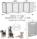ZJSF Freestanding Foldable Dog Gate for House Extra Wide Wooden Grey Puppy Gate Stairs Dog Gates Doorways Tall Pet Gate 6 Panels Pet Fence