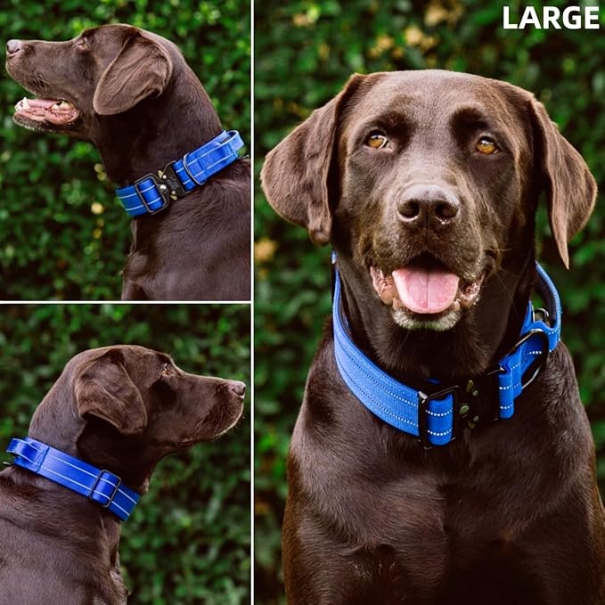 Tuff Pupper Tactical Dog Collar with Handle | Heavy Duty Adjustable Dog Collar | Military Nylon Collar for Large Dogs | Quick-Release Buckle | Soft Padded Comfort | Training Control (Blue, Large)