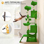 YITAHOME Tall Cat Tree for Indoor Cats, 75 inch Multi-Level Cat Tower with Cat Condos, Top Perches, Sisal Ramp Scratching Posts, Cozy Basket, Hammocks, Large Cat Pet Activity Structure,Green