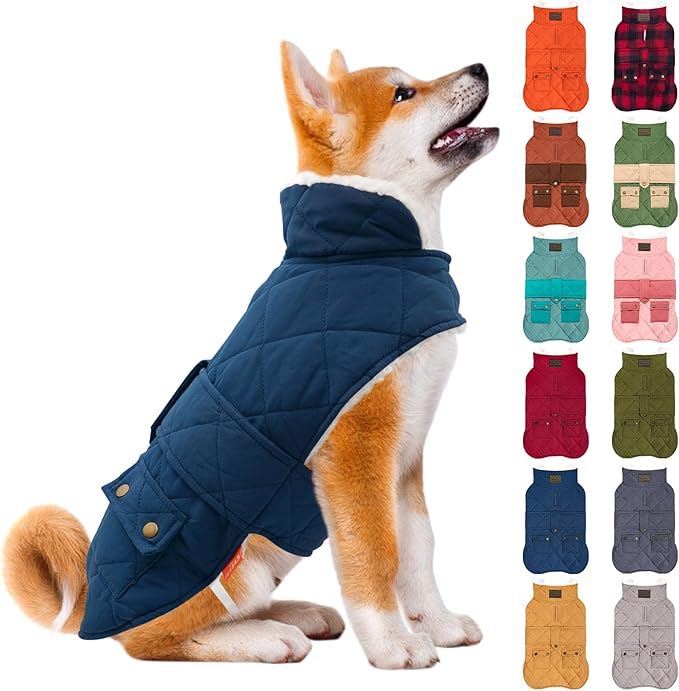 KYEESE Dog Coat Soft Pet Sweater for Cold Weather Waterproof Dogs Jacket with Fleece Lined Warm Pet Winter Coat with Leash Hole Thick Cat Clothes with Pocket Windproof Dog Puffer Coats for Small Dogs