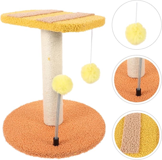 Adorable Indoor Cat Scratching Post with Honeybee Design Vertical Floor Scratcher Made of Sturdy Sisal Small Space-Saving Cat Tree and Play Tower for Kittens