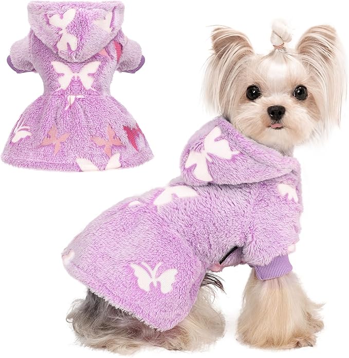 Dog Sweater Fleece Dog Hoodie Winter Puppy Clothes for Small Dogs Boy Girl Pet Hoodies Cold Weather Doggie Coats Fall Doggy Sweatshirt for Chihuahua Yorkie Cat Sweater Costume, Purple Butterfly, XS