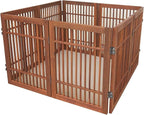 Urnporium Pet Dog Gate Freestanding, Strong Durable Folding Wooden Fence, Portable Acacia Hardwood Safety Barrier for Indoor & Outdoor Use (Brown Pet Gate, 8 Panel 24" Tall)