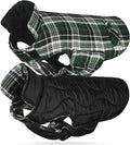 VIVAGLORY Softjoy Dog Coat, Dog Jacket for Winter & Christmas, Coat with Harness Hole, Reversible Plaid Checkered Warm Fluffy Heavy Duty for Puppy, XL, Green