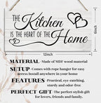 Kitchen Wood Decor Sign, The Kitchen Is the Heart of the Home, Hanging Printed Wooden Plaque Décor, Rustic Farmhouse Home Wall Decor for Kitchen, Dining Room Decoration 12x 6inch