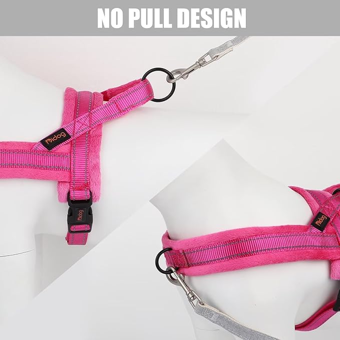 Didog Soft Flannel Padded Dog Vest Harness, No Pull/Quick Fit Reflective Dog Strap Harness, Easy for Training Walking (M:Chest 22-26", Hot Pink)
