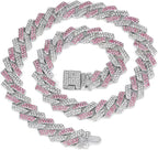 Pink Dog Chain Collars Bling Diamond Cuban Link Dog Collar Necklace Glitter Rhinestone Puppy Chain for Small Medium Large Pet Dogs(Pink 16inch)