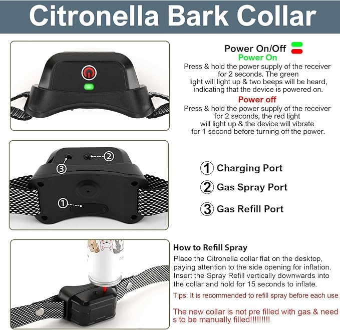 Citronella Training Collar for Dog [1* Spray Refill] Dog Training Collar with Beep/Vibration/Spray 4 Mode & 6 Adjustable Sensitivities IPX7 Waterproof Safer Citronella Bark Collar for L/M/S
