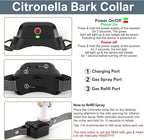 Citronella Training Collar for Dog [1* Spray Refill] Dog Training Collar with Beep/Vibration/Spray 4 Mode & 6 Adjustable Sensitivities IPX7 Waterproof Safer Citronella Bark Collar for L/M/S