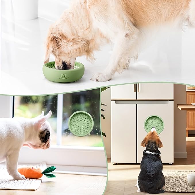 Dog Lick Bowl, Bestalk Anxiety Relief Lick Mat for Dogs, Non-Slip Freeze Licking Bowl Enrichment Puzzle Feeder for Distraction, BPA Free Silicone, Dishwasher Safe (Green,L)