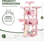 MUTICOR 68 Inches Multi-Level Large Cat Tree Tower with Condo/Cozy Plush Perches/Sisal Scratching Posts and Hammocks/‌Feline Activity Center Play House/Wide Base/Pink