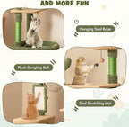 Tangkula Cactus Cat Tree, 59 Inch Tall Cat Tower with Sisal Scratching Posts, Cat Condo, Perch, Space Capsule, Large Bed, Self Groomer, Rope, Ball, Green Cute Cat Tree Tower for Indoor Cats