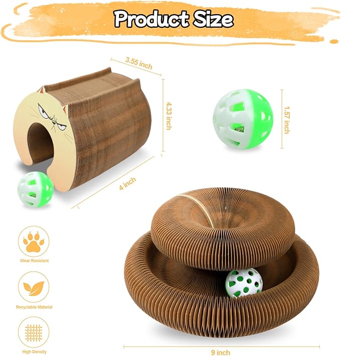 2Pack Kitty Kurls Magic Organ Cat Scratcher Toy,Accordion Design with Strong Magnet,Space Saving Cardboard Scratching Pad for Indoor Cats
