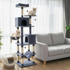 Tangkula 80 Inch Tall Cat Tree, Multi-Level Cat Tower with Sisal Scratching Posts, 2 Condos, Plush Perch, Hammock, Basket, Dangling Toys, Cat Climbing Furniture for Indoor Cats (Dark Gray)